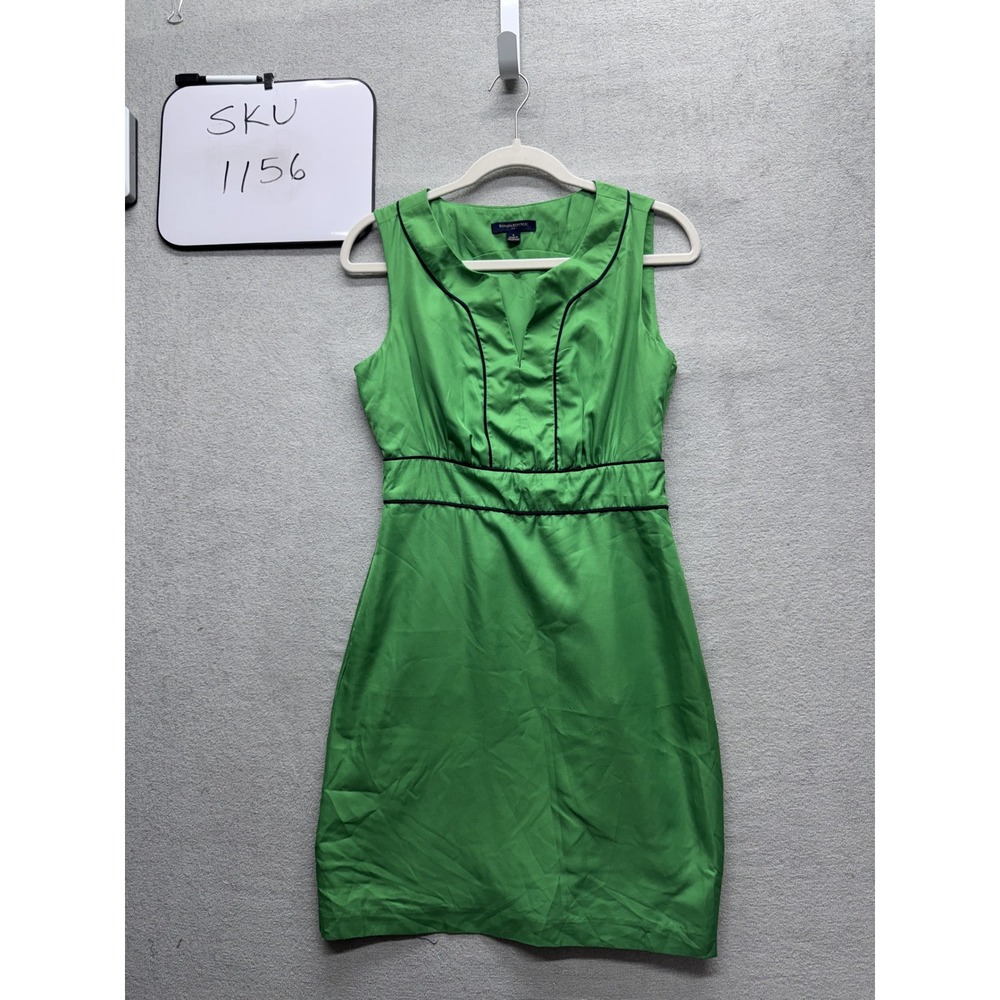 Banana Republic Dress Womens 4 Green Sheath Black Piping Sleeveless 893986-00